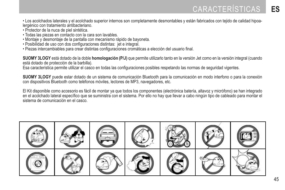 Características es | SUOMY 3LOGY Helmet User Manual | Page 47 / 68