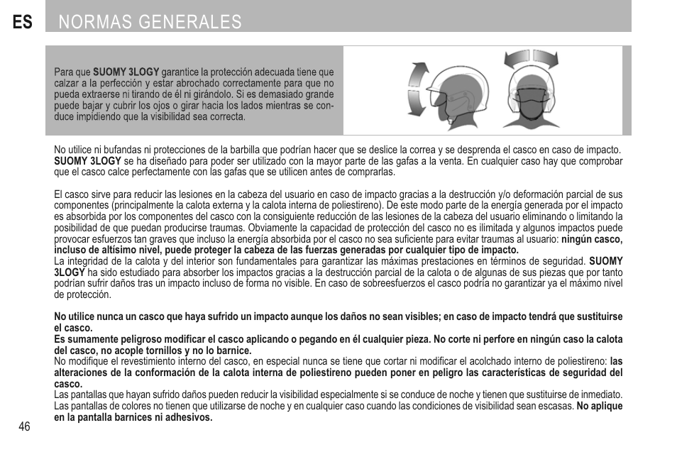 Normas generales | SUOMY 3LOGY Helmet User Manual | Page 48 / 68