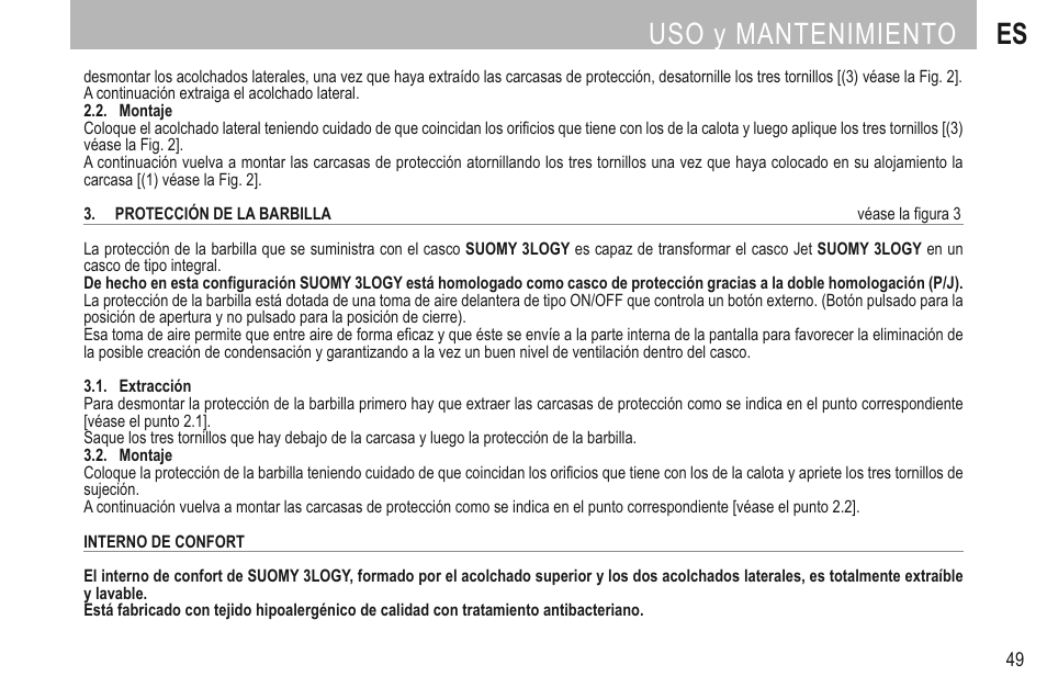 Uso y mantenimiento es | SUOMY 3LOGY Helmet User Manual | Page 51 / 68