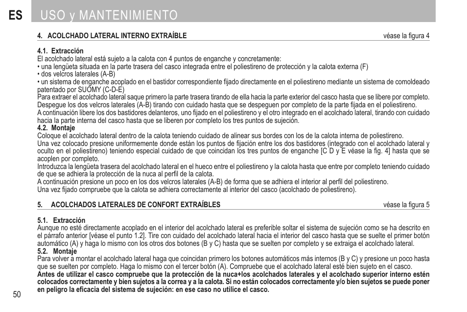 Uso y mantenimiento | SUOMY 3LOGY Helmet User Manual | Page 52 / 68