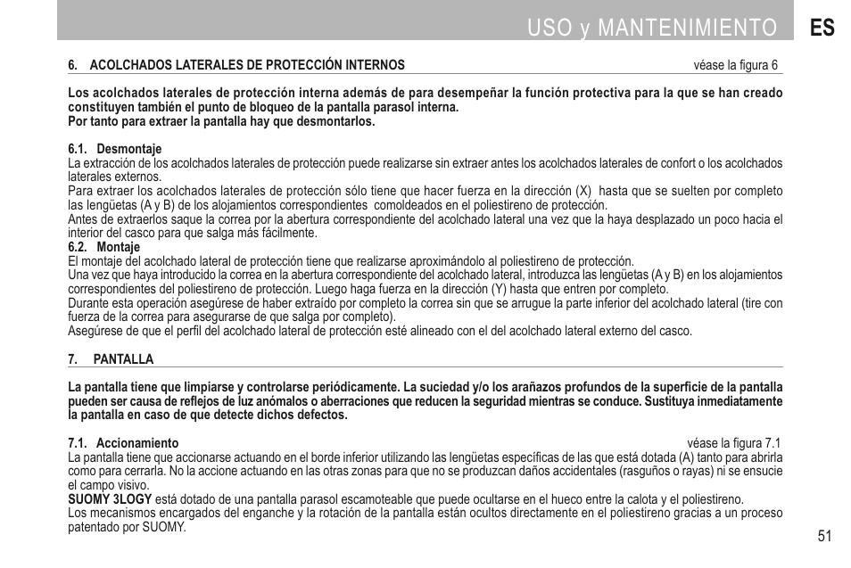 Uso y mantenimiento es | SUOMY 3LOGY Helmet User Manual | Page 53 / 68