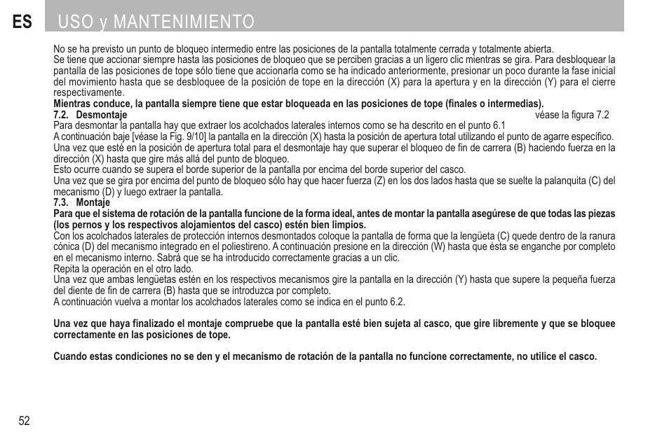 Es uso y mantenimiento | SUOMY 3LOGY Helmet User Manual | Page 54 / 68