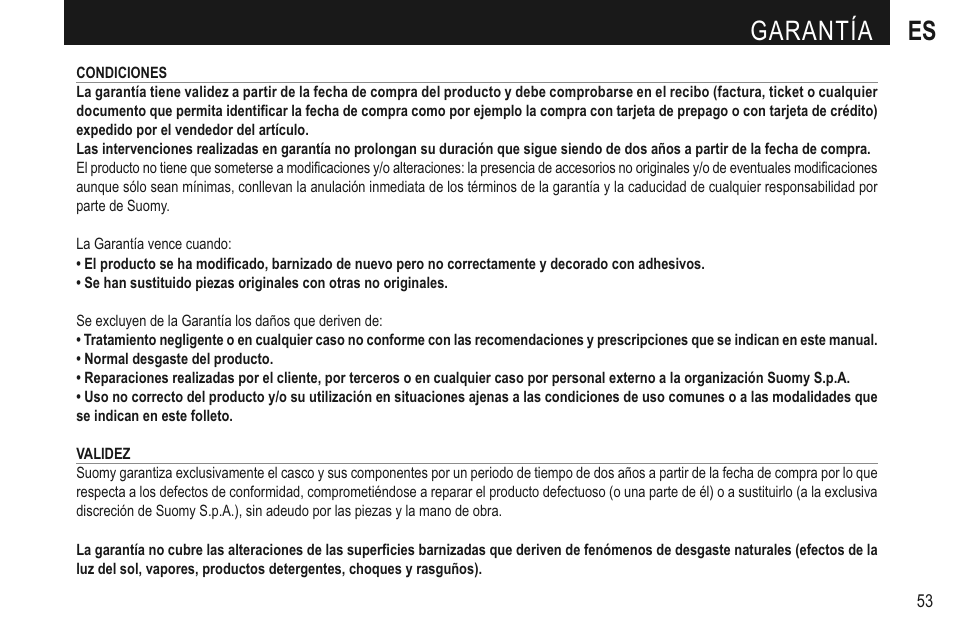 Garantía es | SUOMY 3LOGY Helmet User Manual | Page 55 / 68