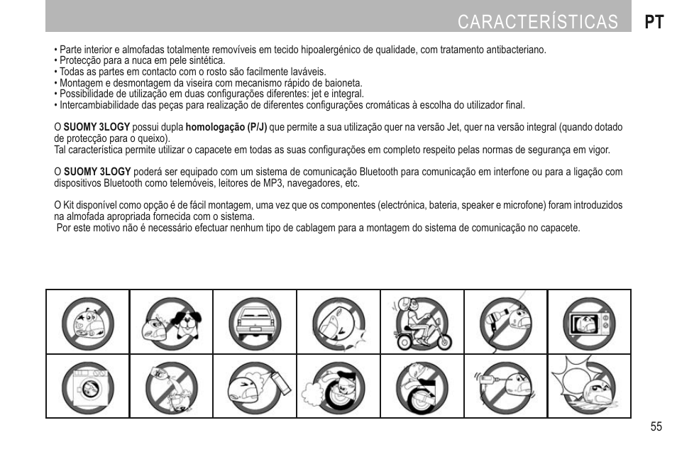Características pt | SUOMY 3LOGY Helmet User Manual | Page 57 / 68