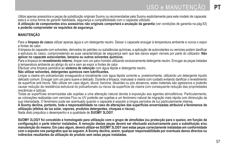 Uso e manutenção pt | SUOMY 3LOGY Helmet User Manual | Page 59 / 68