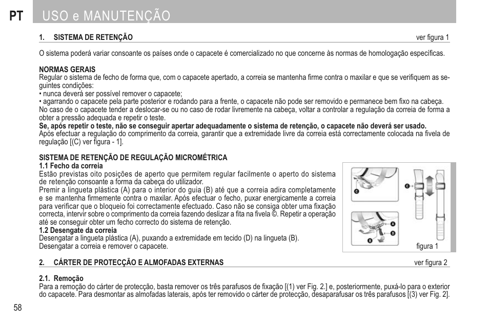 Pt uso e manutenção | SUOMY 3LOGY Helmet User Manual | Page 60 / 68