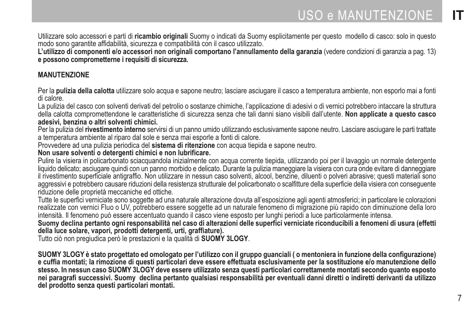 Uso e manutenzione it | SUOMY 3LOGY Helmet User Manual | Page 9 / 68