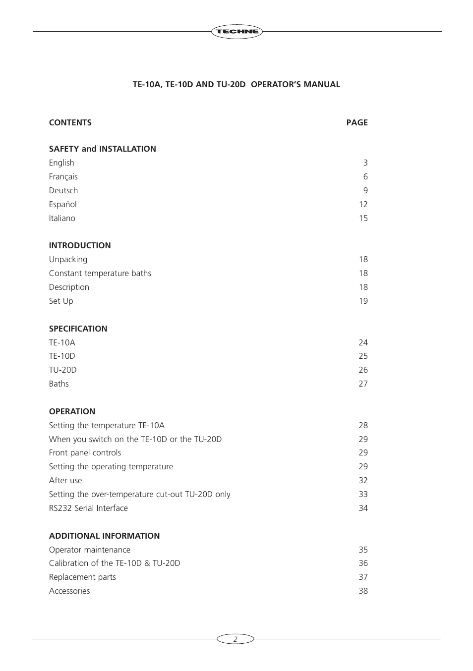 Techne TU-20D User Manual | Page 2 / 40