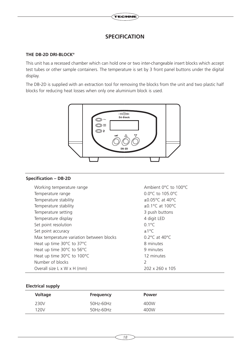 Specification | Techne DB-2TC User Manual | Page 20 / 36