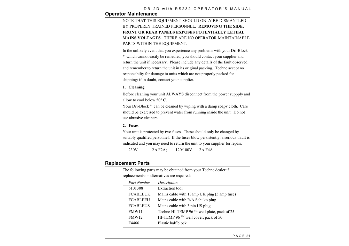 Techne RS232 User Manual | Page 23 / 24