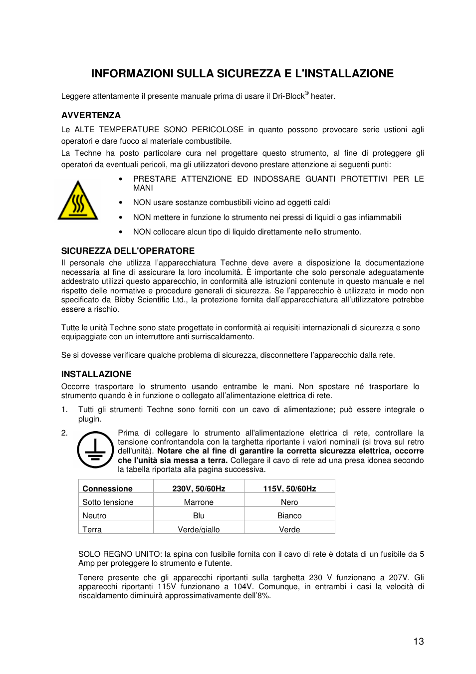 Informazioni sulla sicurezza e l'installazione | Techne DB200-3 User Manual | Page 13 / 30