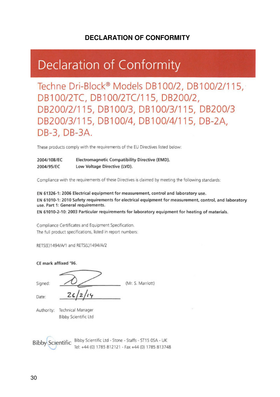 Techne DB200-3 User Manual | Page 30 / 30