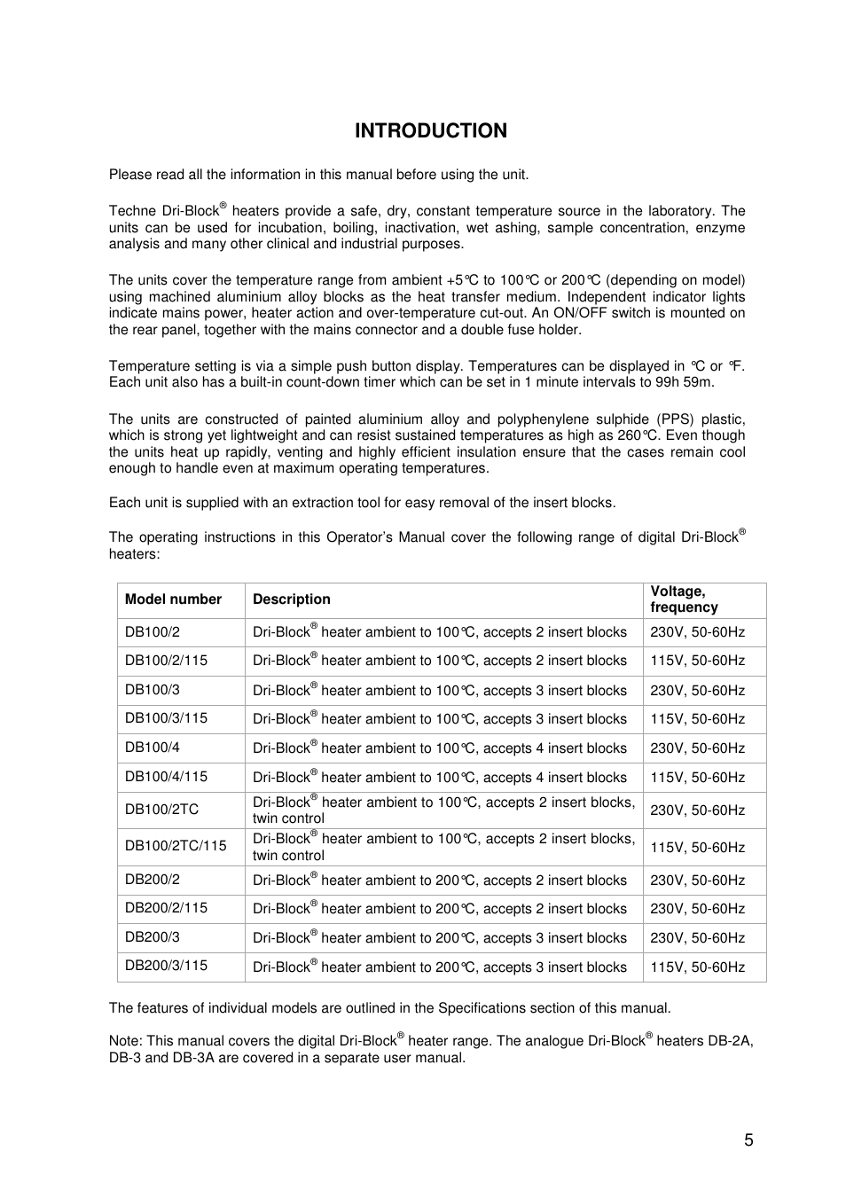 Introduction | Techne DB200-3 User Manual | Page 5 / 30