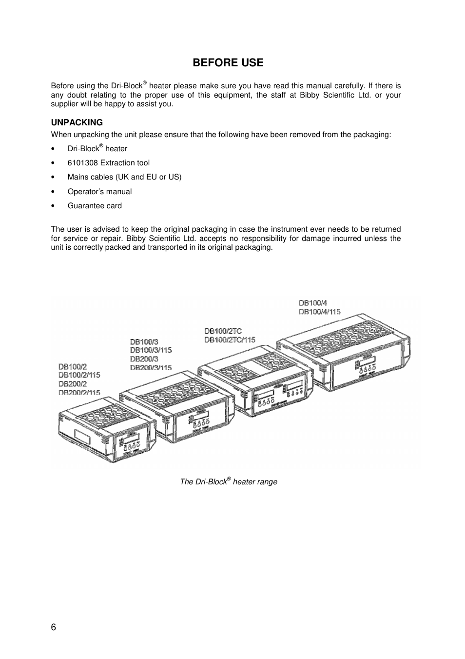 Before use | Techne DB200-3 User Manual | Page 6 / 30