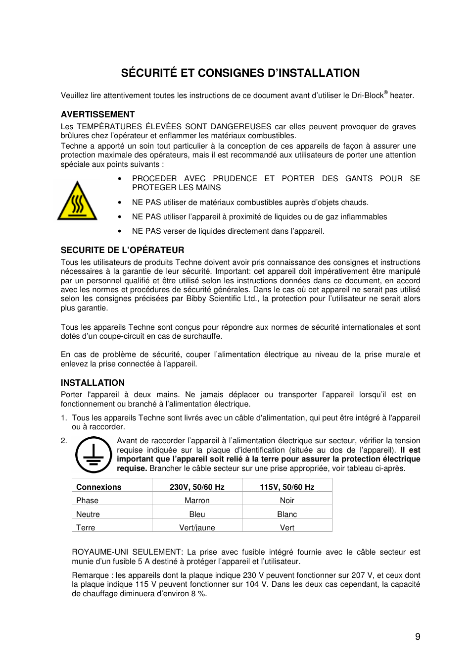 Sécurité et consignes d’installation | Techne DB200-3 User Manual | Page 9 / 30