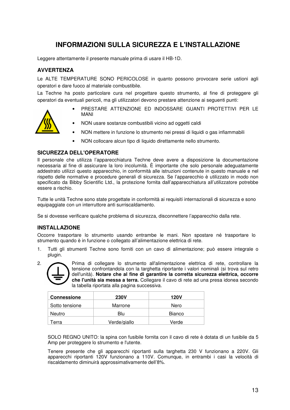 Informazioni sulla sicurezza e l'installazione | Techne HB-1D User Manual | Page 13 / 31