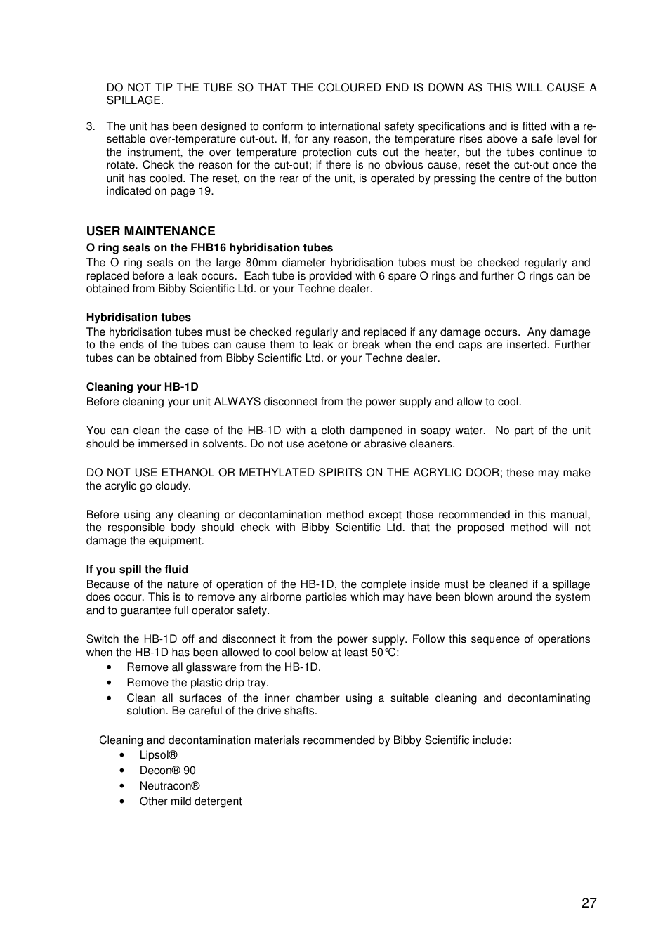 Techne HB-1D User Manual | Page 27 / 31