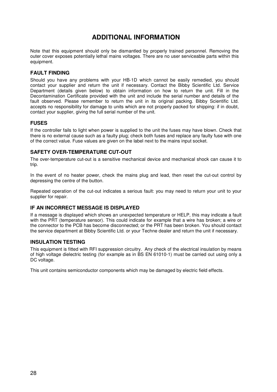 Additional information | Techne HB-1D User Manual | Page 28 / 31