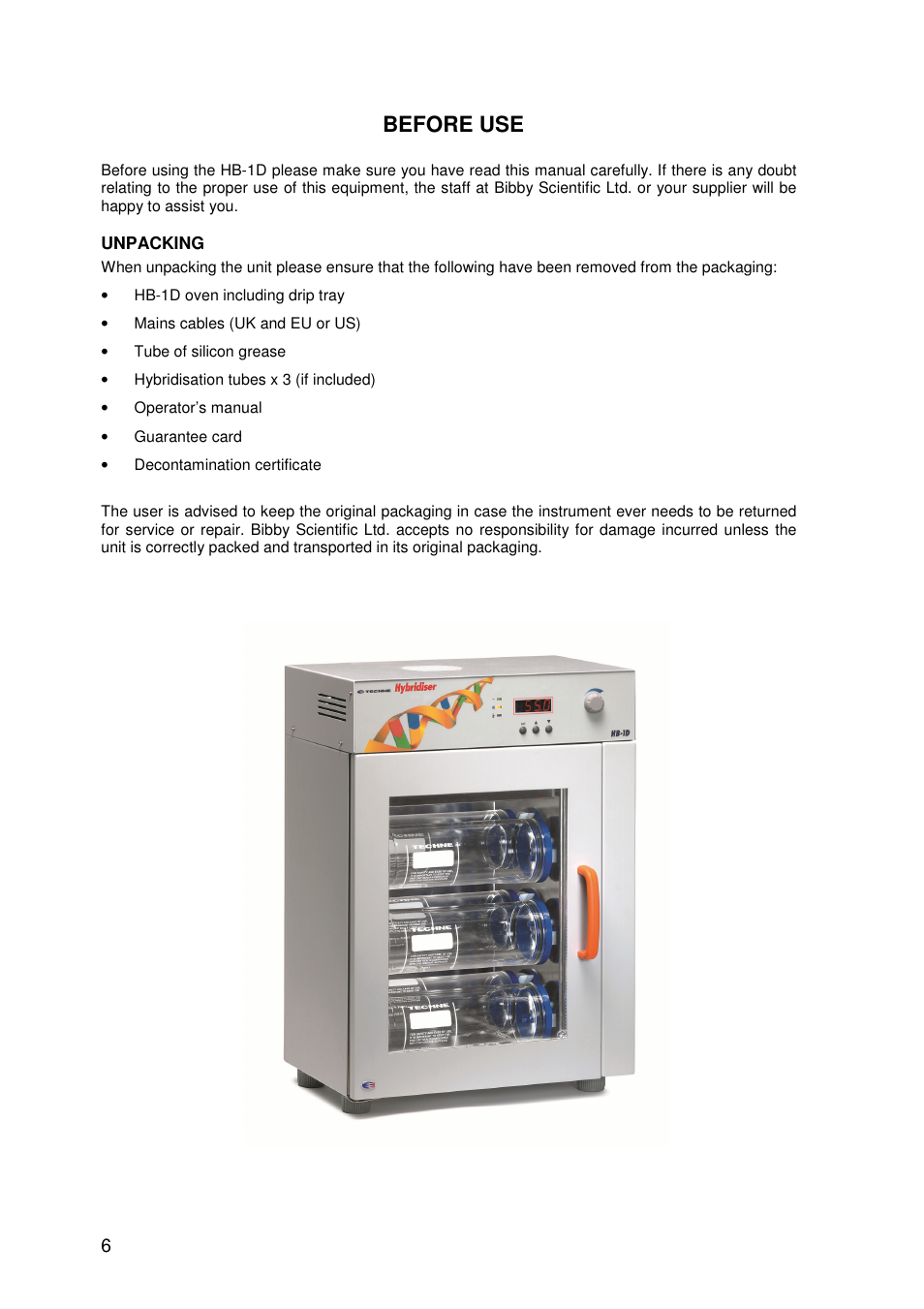 Before use | Techne HB-1D User Manual | Page 6 / 31