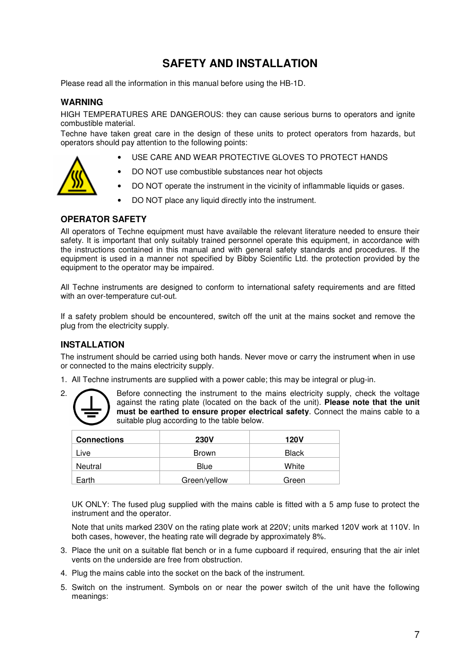 Safety and installation | Techne HB-1D User Manual | Page 7 / 31