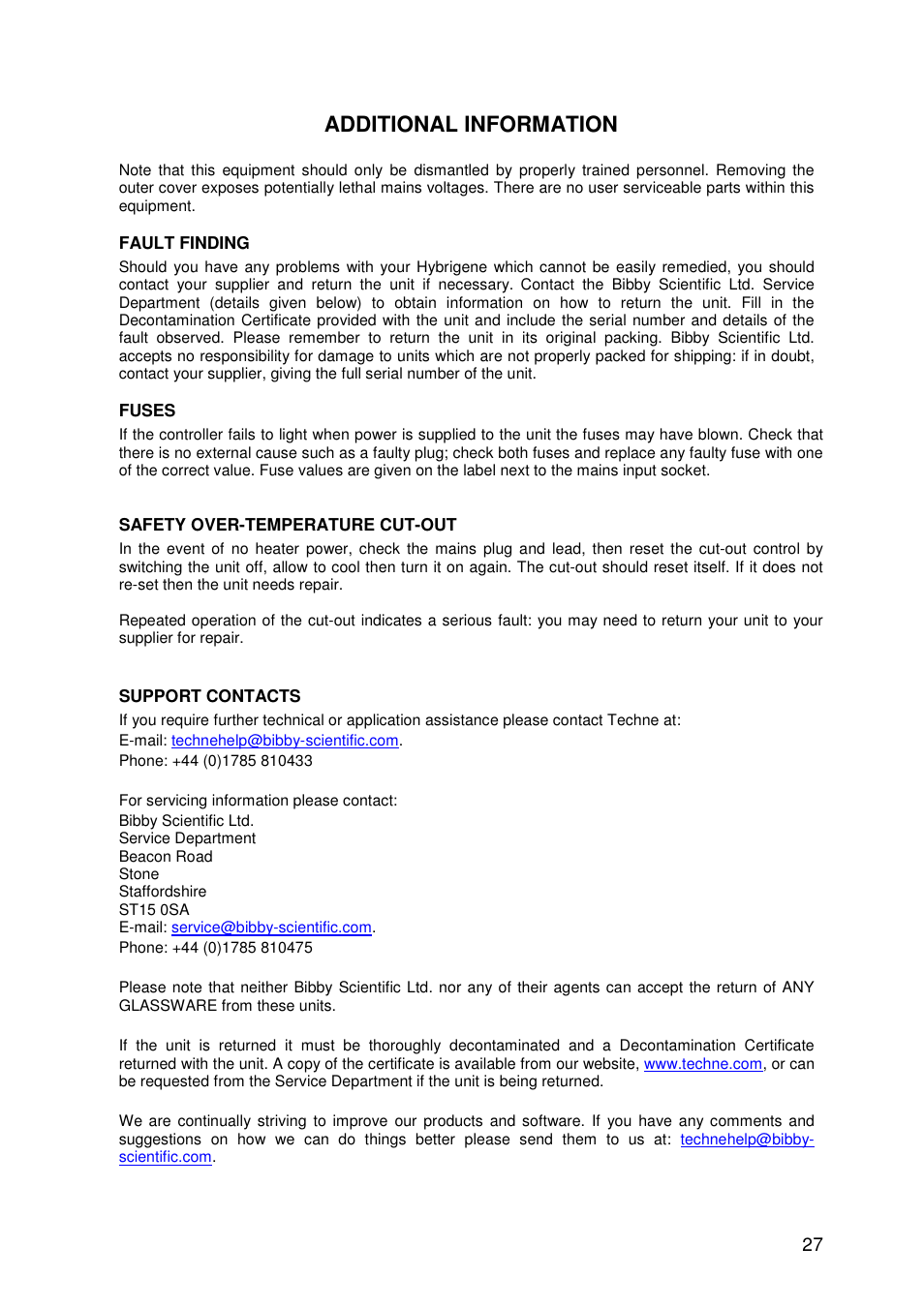 Additional information | Techne Hybrigene User Manual | Page 27 / 29