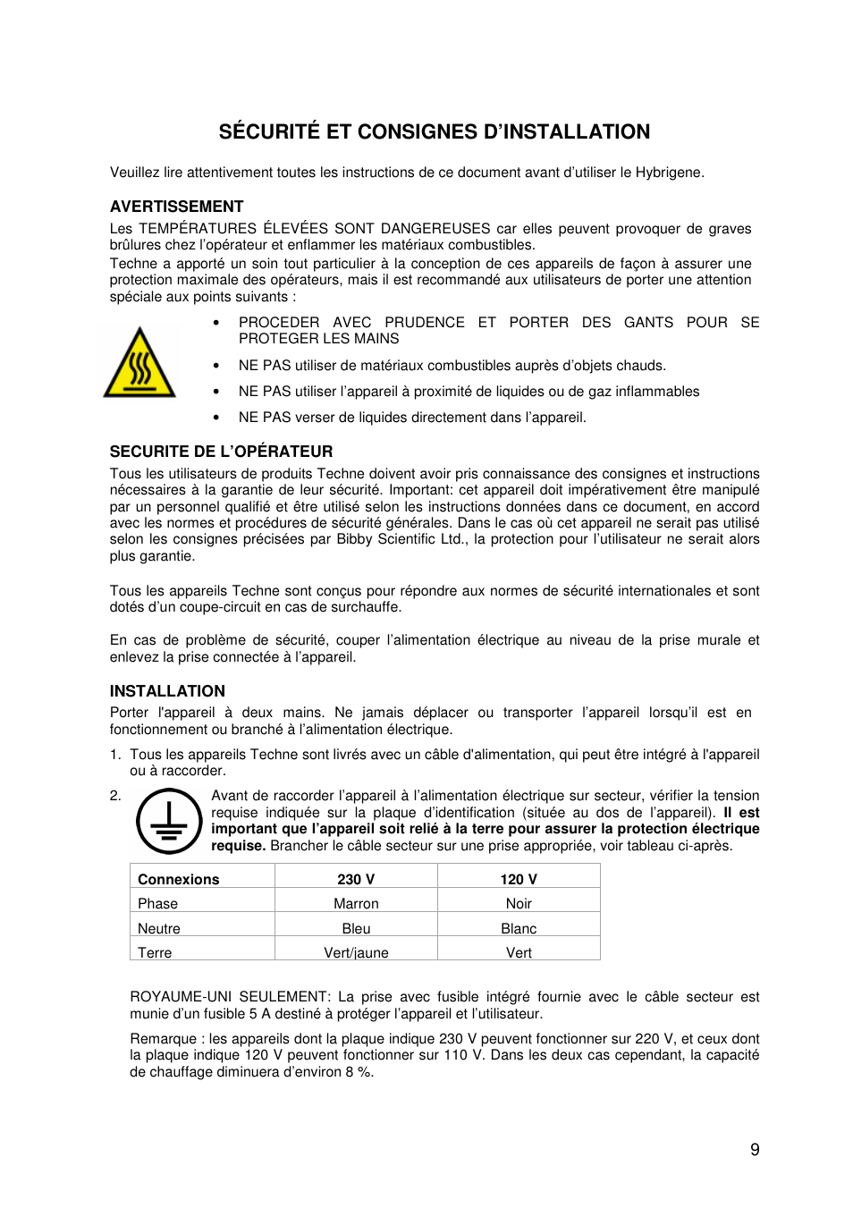 Sécurité et consignes d’installation | Techne Hybrigene User Manual | Page 9 / 29