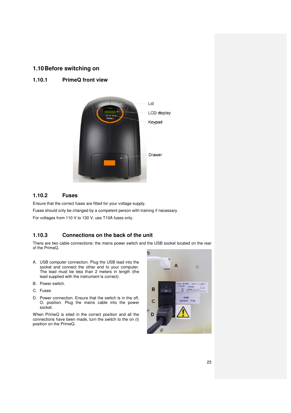 10 before switching on | Techne PrimeQ User Manual | Page 23 / 181