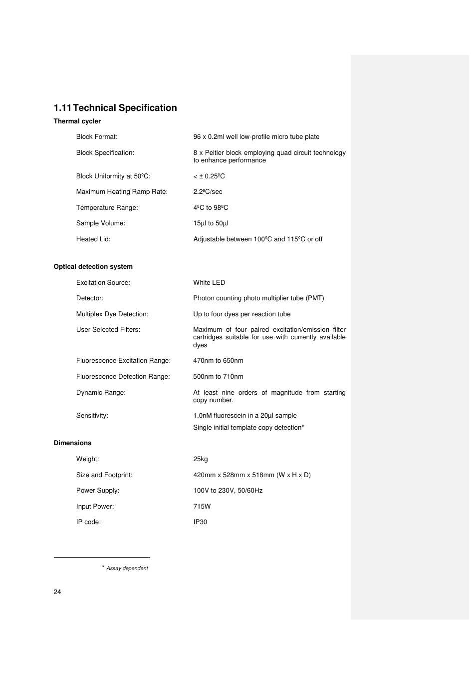 11 technical specification | Techne PrimeQ User Manual | Page 24 / 181