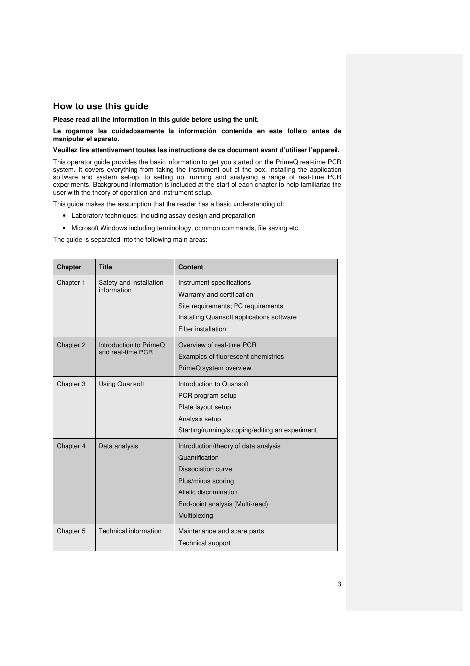 How to use this guide | Techne PrimeQ User Manual | Page 3 / 181