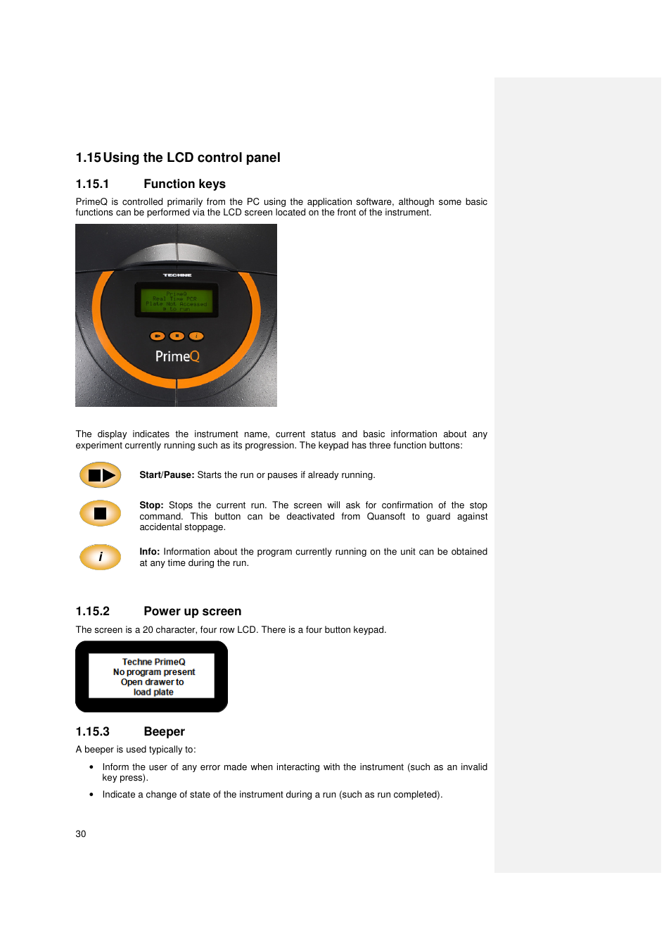 15 using the lcd control panel | Techne PrimeQ User Manual | Page 30 / 181