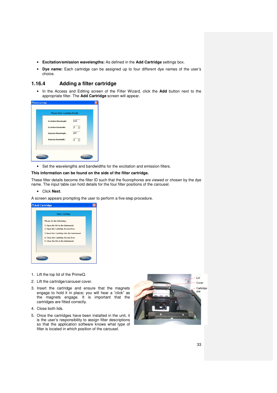 4 adding a filter cartridge | Techne PrimeQ User Manual | Page 33 / 181