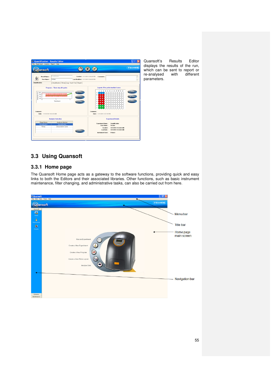 3 using quansoft, 1 home page | Techne PrimeQ User Manual | Page 55 / 181