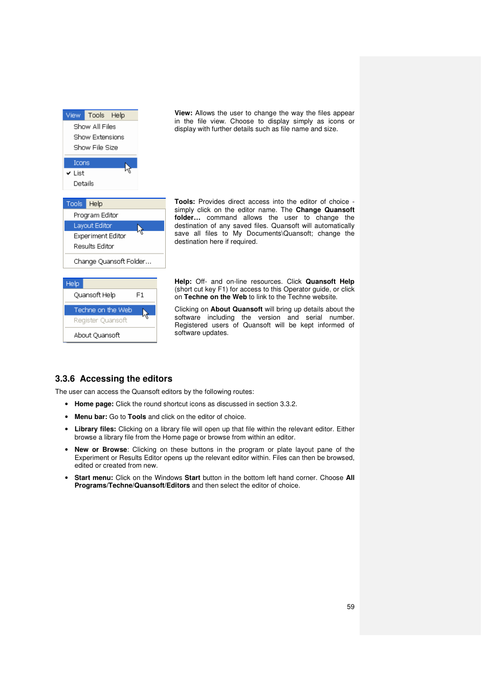 6 accessing the editors | Techne PrimeQ User Manual | Page 59 / 181