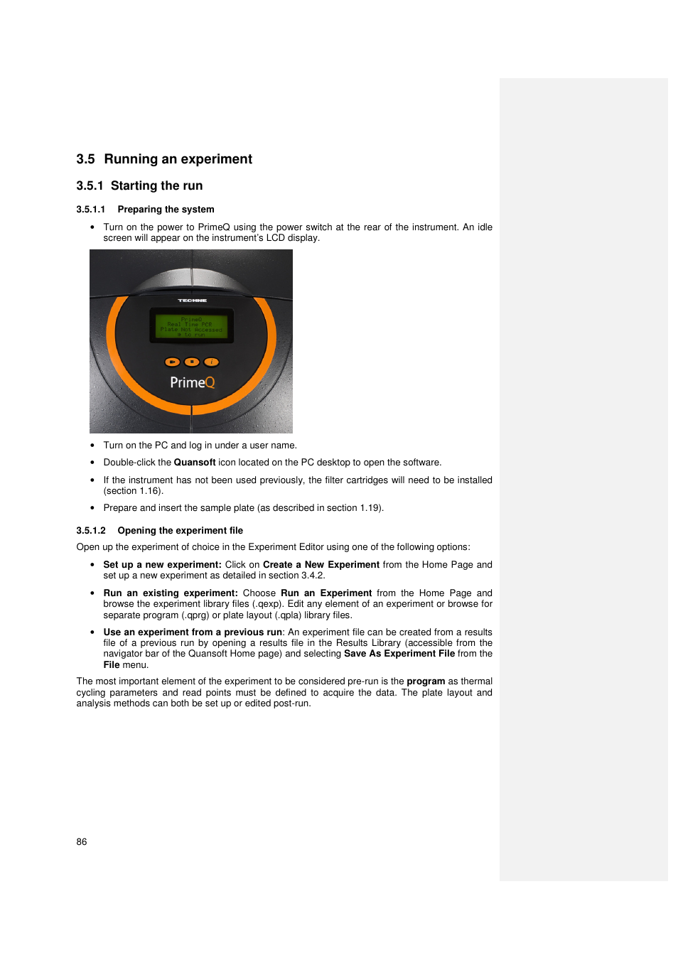 5 running an experiment, 1 starting the run | Techne PrimeQ User Manual | Page 86 / 181