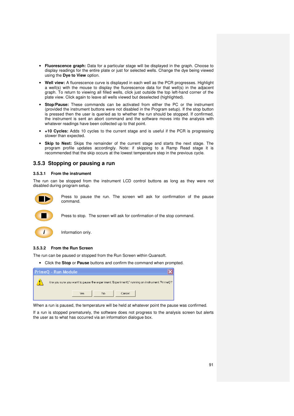 3 stopping or pausing a run | Techne PrimeQ User Manual | Page 91 / 181