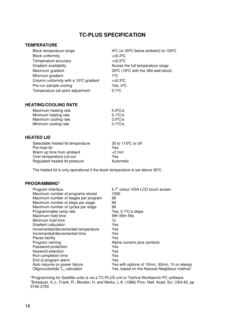 Tc-plus specification | Techne TC-PLUS User Manual | Page 18 / 70