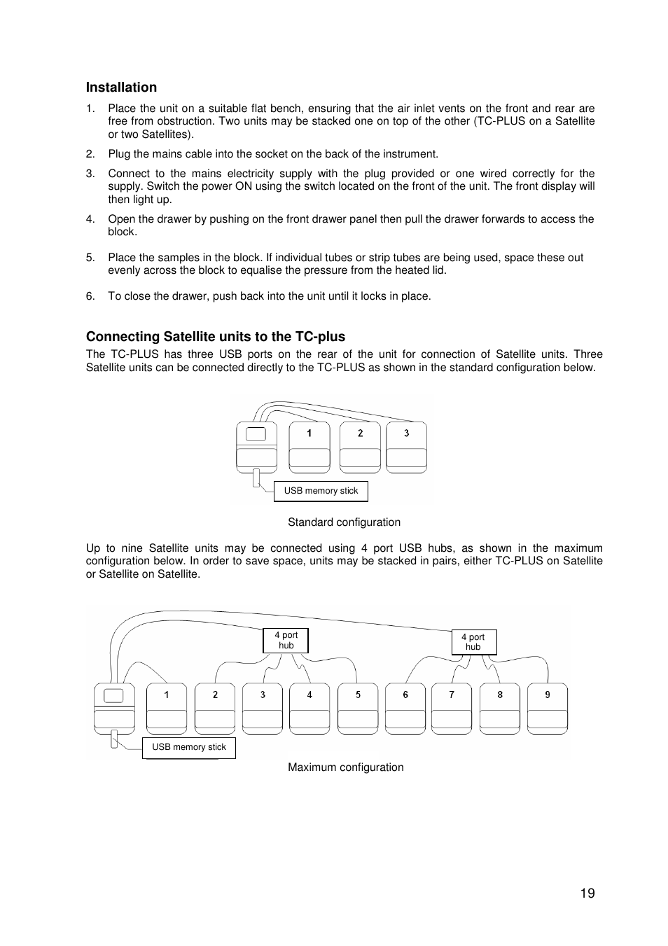 19 installation, Connecting satellite units to the tc-plus | Techne TC-PLUS User Manual | Page 21 / 70