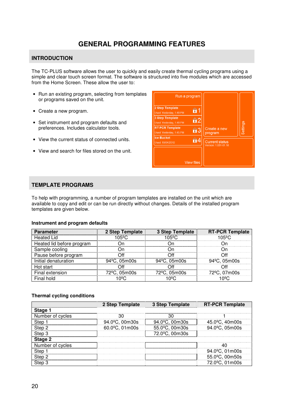 General programming features | Techne TC-PLUS User Manual | Page 22 / 70