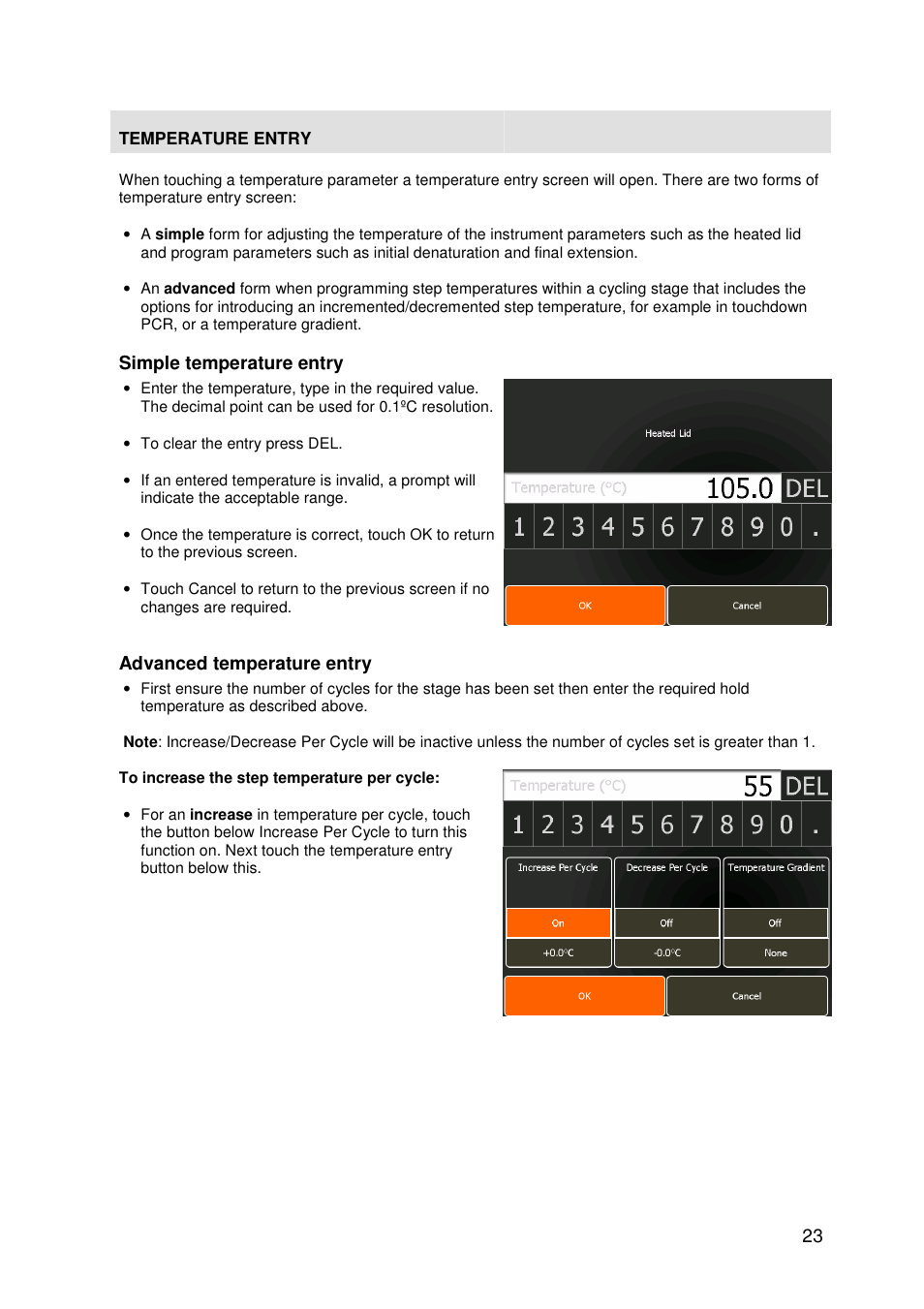 Simple temperature entry, Advanced temperature entry | Techne TC-PLUS User Manual | Page 25 / 70