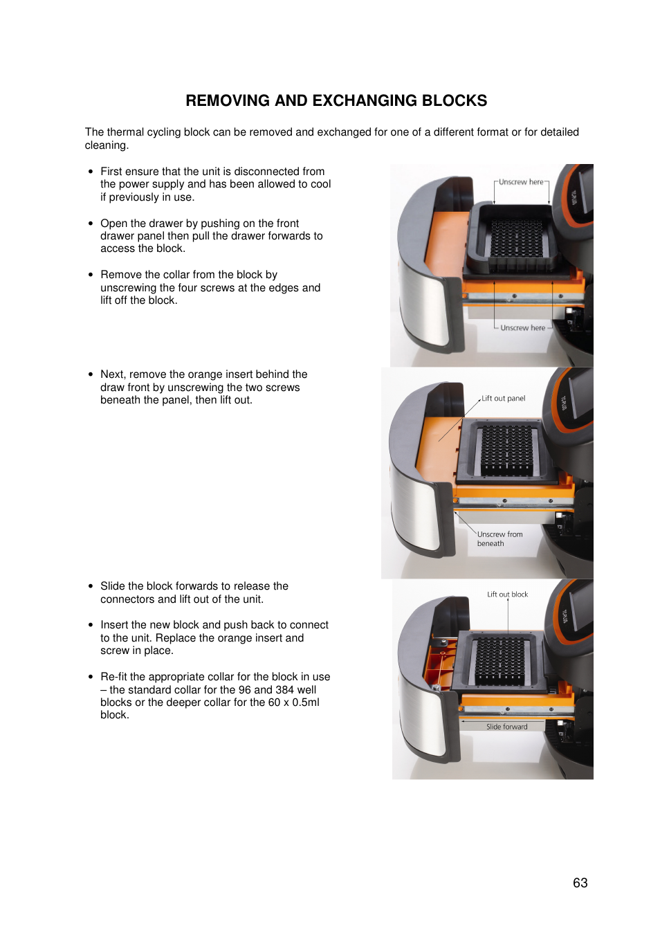 Removing and exchanging blocks | Techne TC-PLUS User Manual | Page 65 / 70