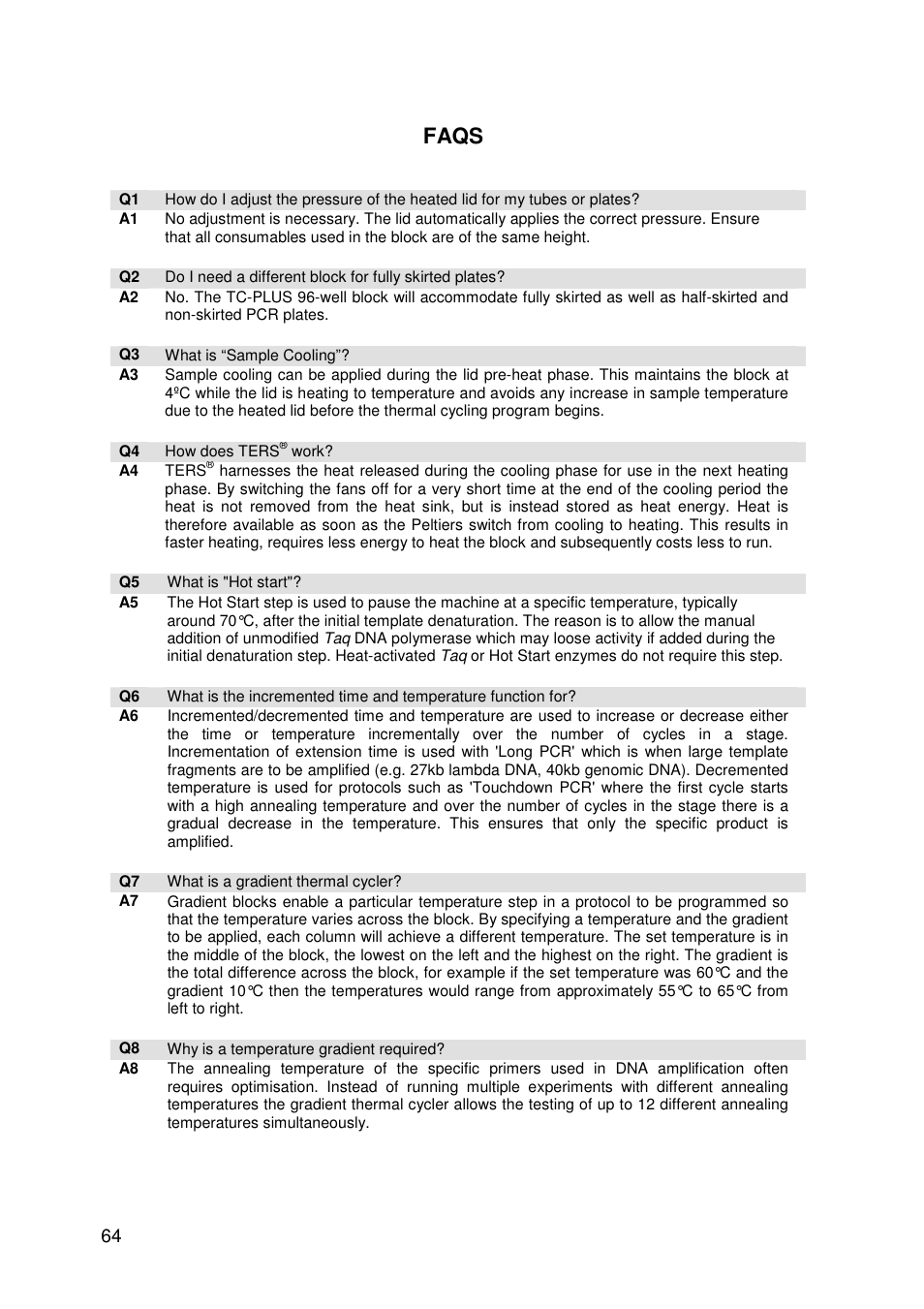 Faqs | Techne TC-PLUS User Manual | Page 66 / 70