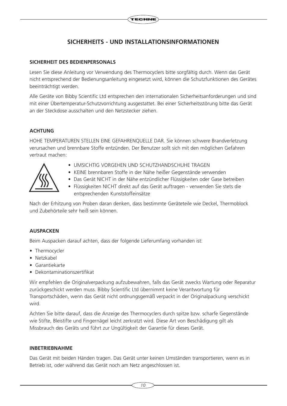 Sicherheits - und installationsinformationen | Techne TC-5000 User Manual | Page 11 / 54