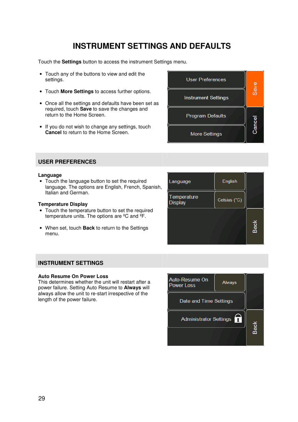 Instrument settings and defaults | Techne 3PrimeG User Manual | Page 30 / 54