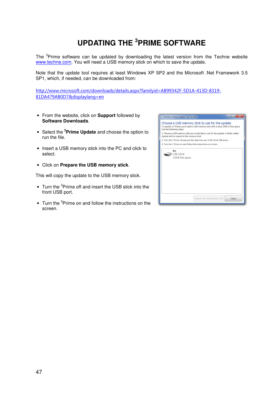 Updating the, Prime software | Techne 3PrimeG User Manual | Page 48 / 54