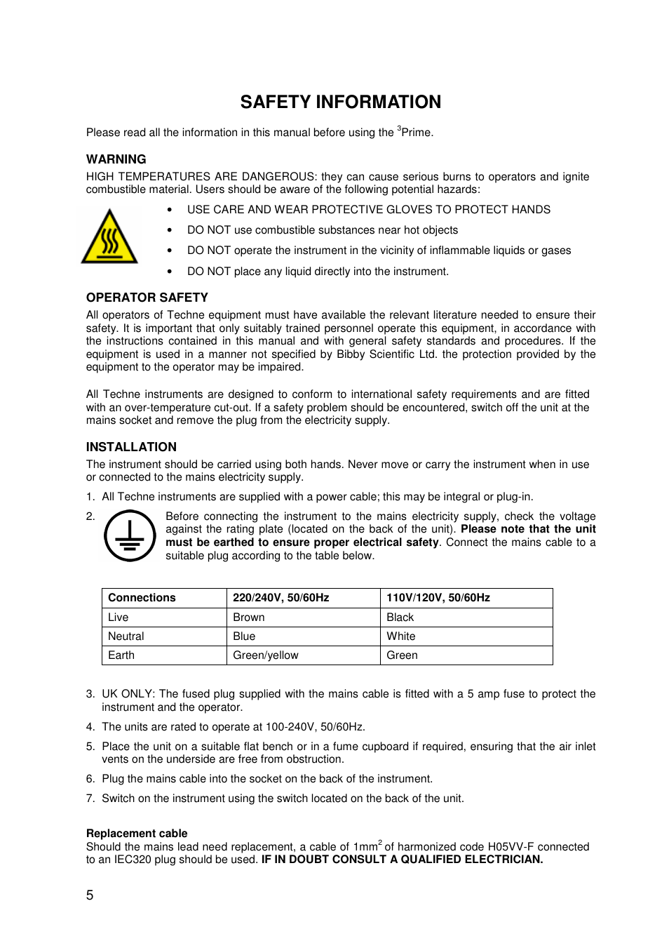 Safety information | Techne 3PrimeG User Manual | Page 6 / 54
