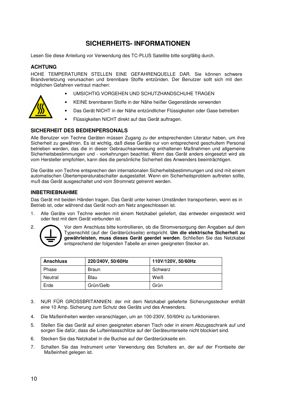 Sicherheits- informationen | Techne TC-PLUS Satellite User Manual | Page 10 / 45