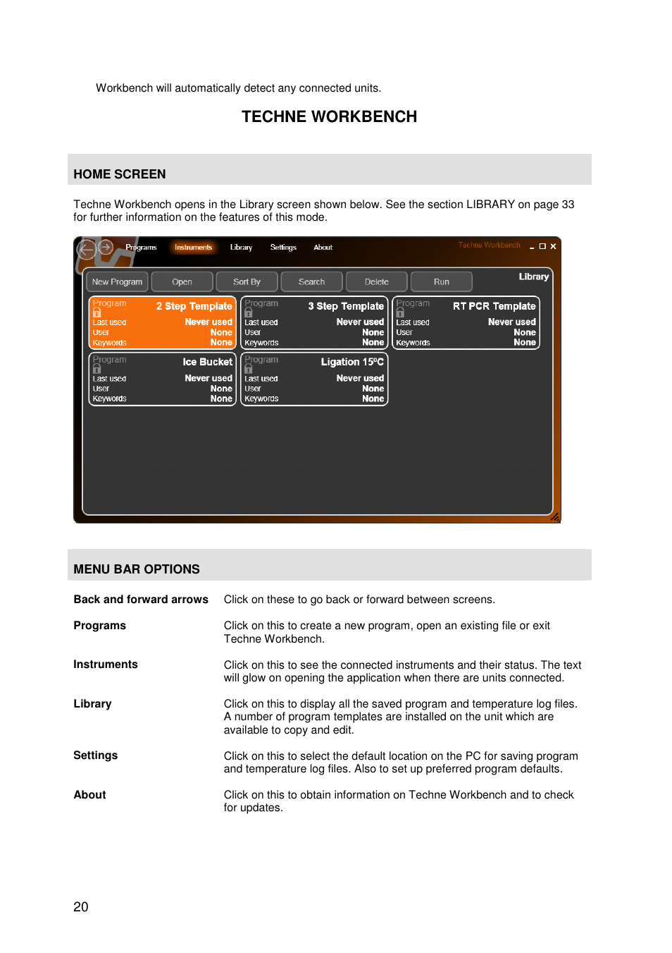 Techne workbench | Techne TC-PLUS Satellite User Manual | Page 20 / 45