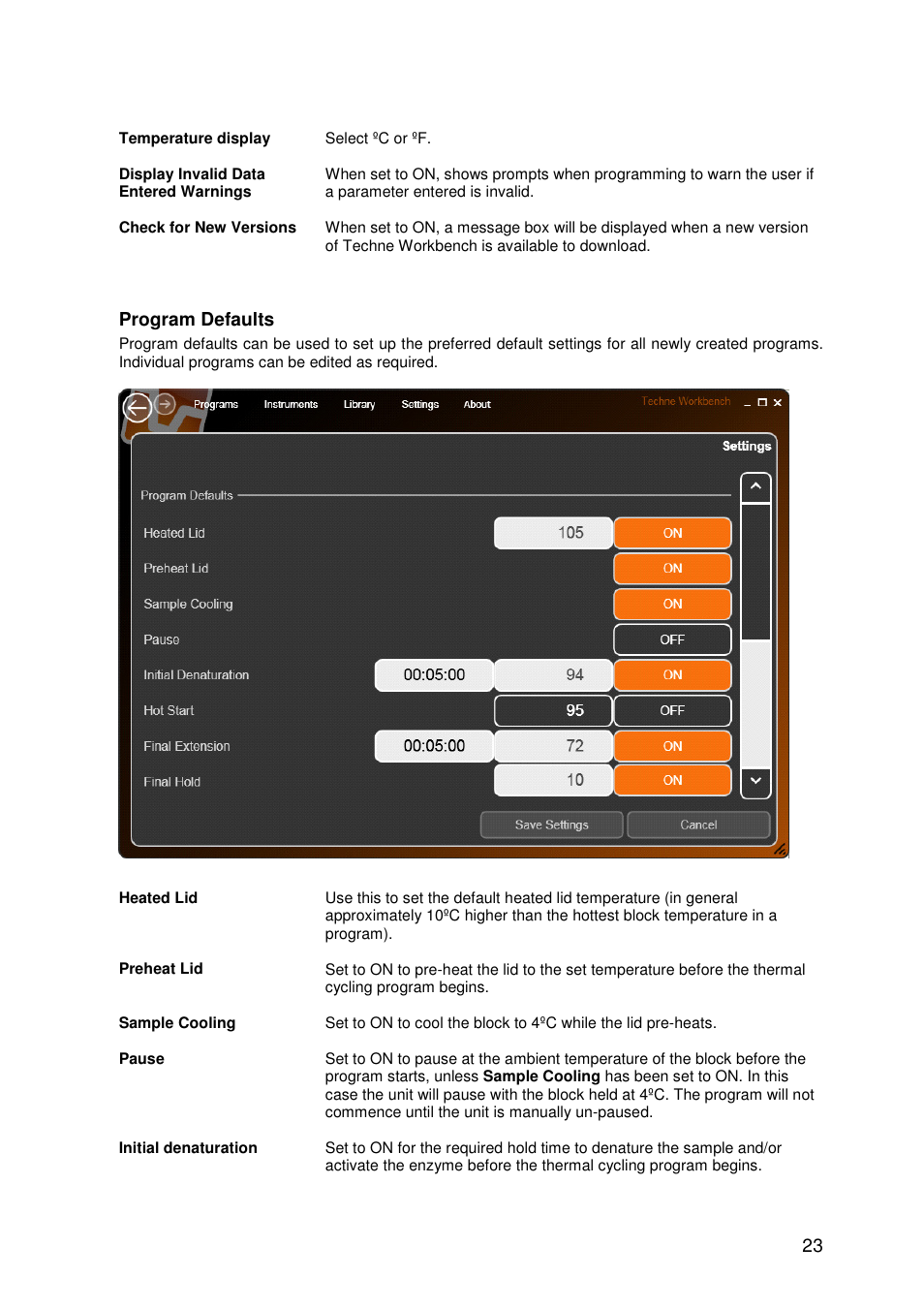 Program defaults | Techne TC-PLUS Satellite User Manual | Page 23 / 45