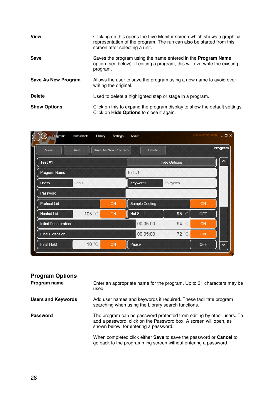 Program options | Techne TC-PLUS Satellite User Manual | Page 28 / 45