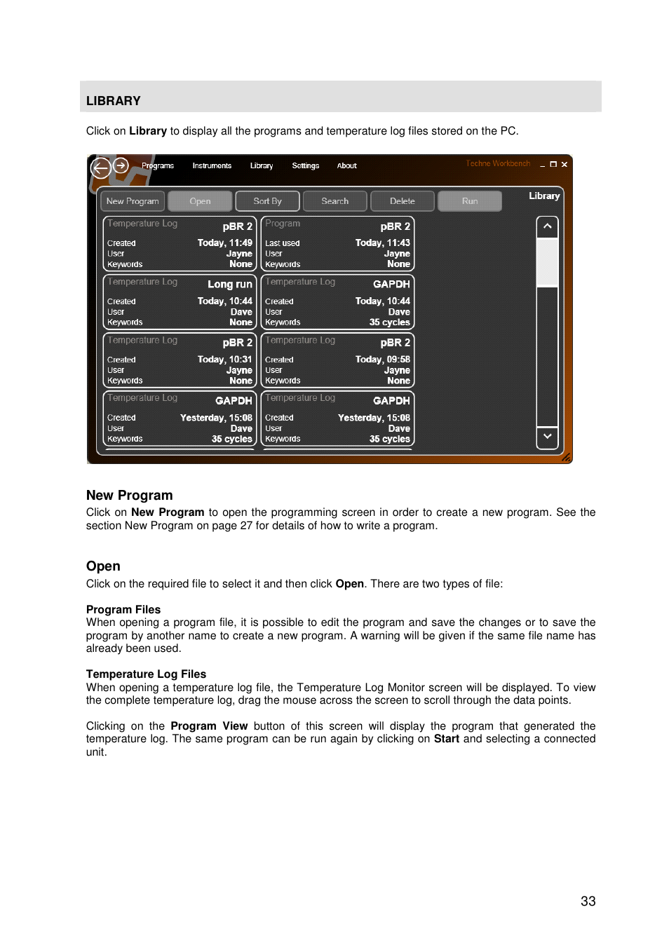 New program, Open | Techne TC-PLUS Satellite User Manual | Page 33 / 45